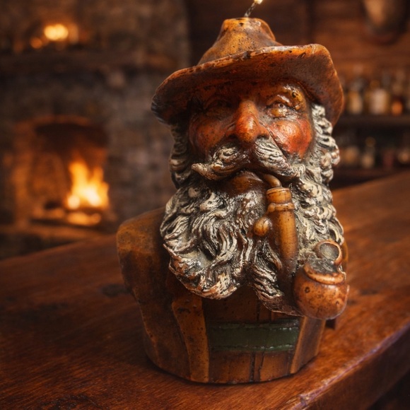 Other - Vintage Black Forest Hunter Head Figural Wax Candle Bavarian Woodsman Pipe 70’s